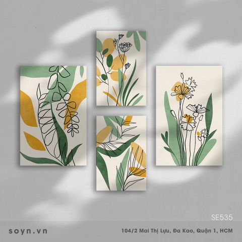 Bộ tranh Flower, Line Art, Yellow, Green, Modern Art, SE535