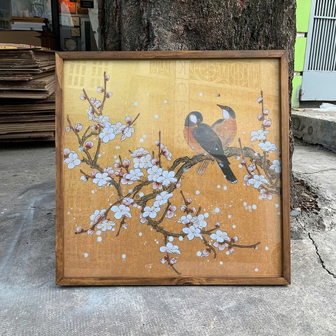 Tranh treo tường canvas KT 50x50cm khung viền gỗ, mặt kính