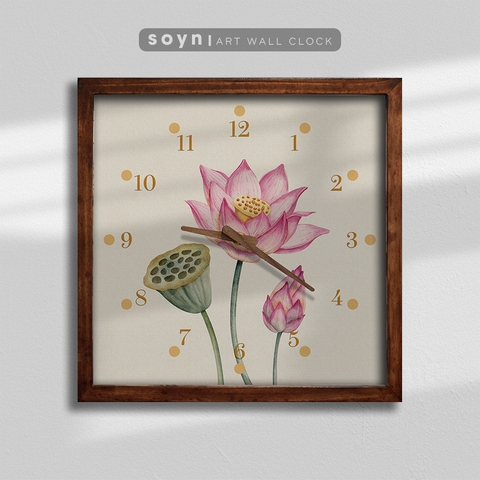 Đồng hồ treo tường gỗ tự nhiên họa tiết hoa Hoa sen,Tranh đồng hồ nghệ thuật, Quà tặng, Soyn C190