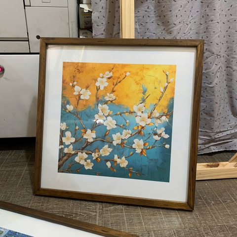 Tranh treo tường canvas KT 40x40cm khung viền gỗ, mặt kính