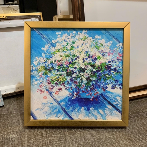 Tranh treo tường canvas KT 30x30cm khung viền vàng đồng