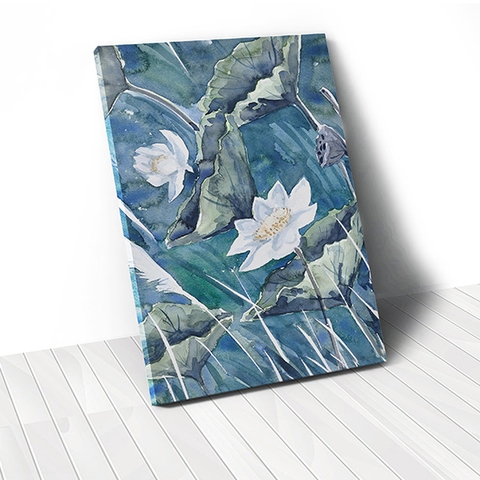 Tranh canvas Watercolor Lotus Flower, Blue