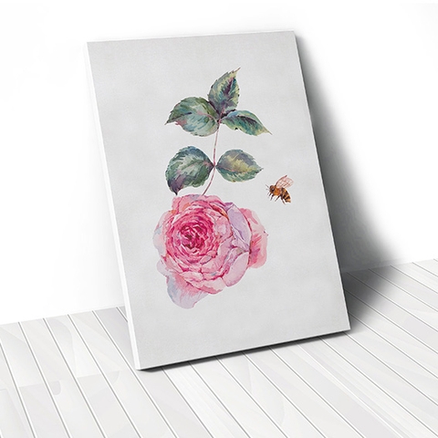 Tranh canvas Watercolor Rose Flower, Bee