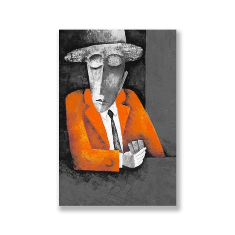 Tranh The man, orange vest, abstract painting