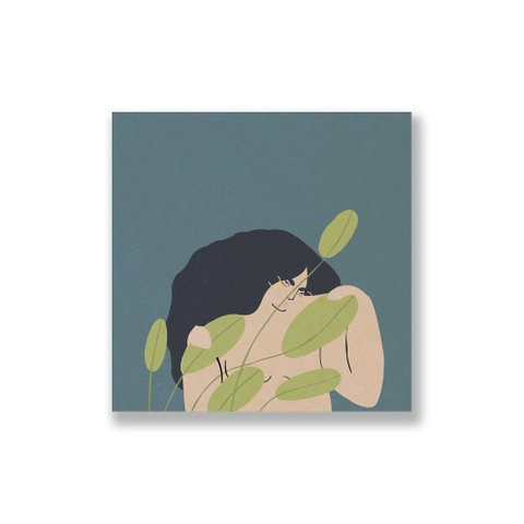 Tranh Girl with green leaves, abstract, art S0093