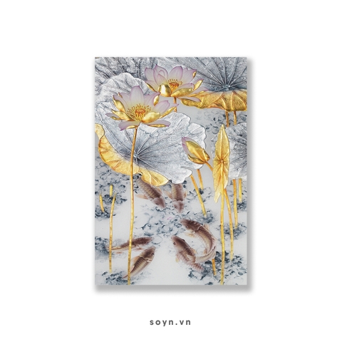 Tranh Hoa sen, cá chép, Lotus flower, Gold S0236