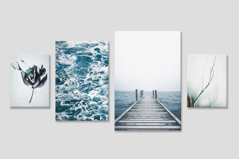 Bộ tranh Nature, sea, wave, blue, scandinavian