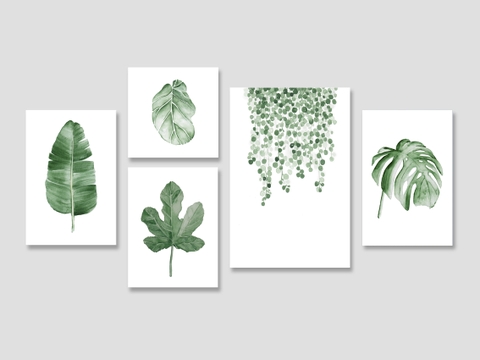 Bộ tranh Botanical, leaves, tropical, watercolor