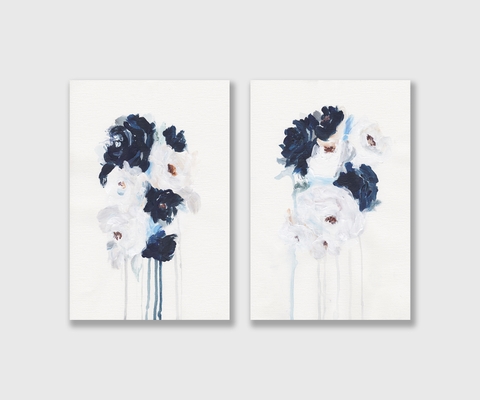Bộ tranh Flower painting, Blue, Wall art SE162