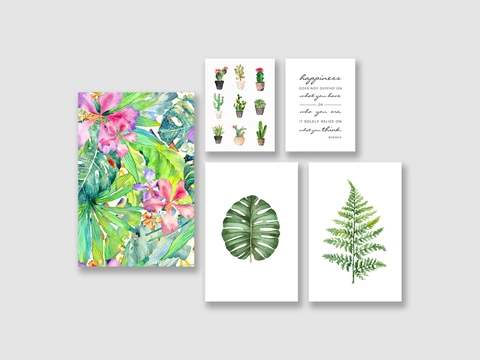 Bộ tranh Leaves, Cactus, Tropical, Watercolor SE185