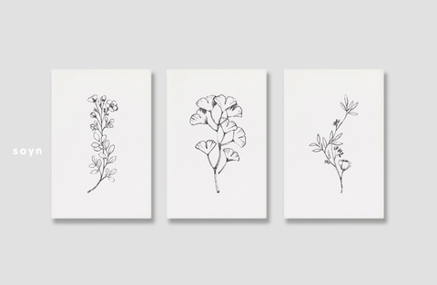Bộ tranh Leaves, Flower, Black and White, Minimalism SE200