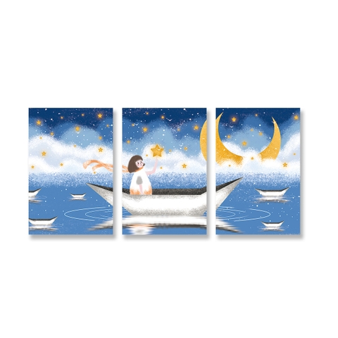 Bộ tranh Cô gái trên thuyền giấy, bầu trời đầy trăng sao SE253