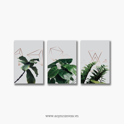 Bộ tranh Green Leaves, Gold Geometric, Botanical, Tropical SE261