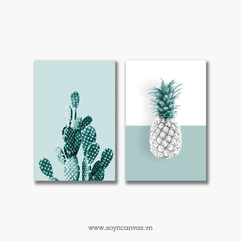 Bộ tranh Cactus, Pineapple, Tropical, Pastel color SE264