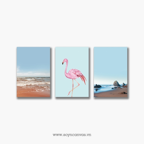 Bộ tranh Beach, Landscape, Flamingo, Pink SE267