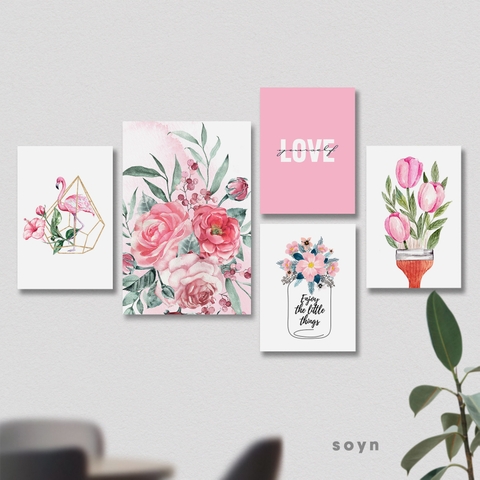 Bộ tranh Flower, Pink, Watercolor, Flamingo, SE345