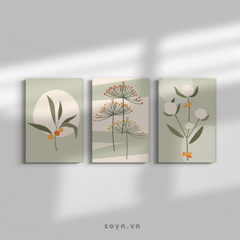 Bộ tranh Leaves, Flower, Minimalism, Pastel color, SE413