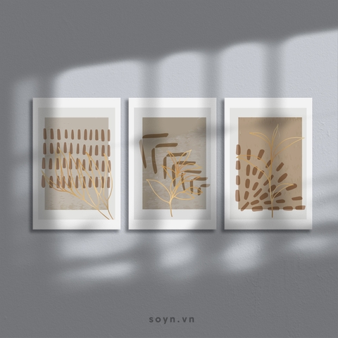 Bộ tranh Abstract, Leaves, Gold, Modern art, SE456