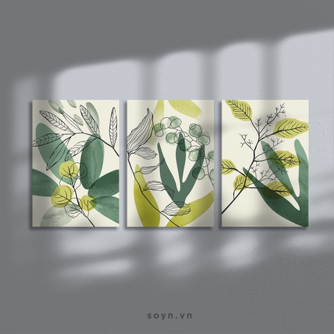 Bộ tranh Leaves, Green, Minimalism, Modern art, SE462