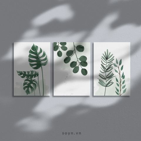 Bộ tranh Leaves, Green, Modern Art, SE464