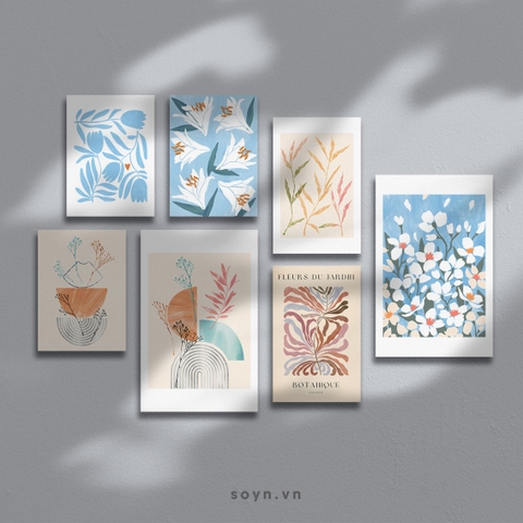 Bộ tranh Flower, Modern Art, Pattern, Blue, Beige, SE561