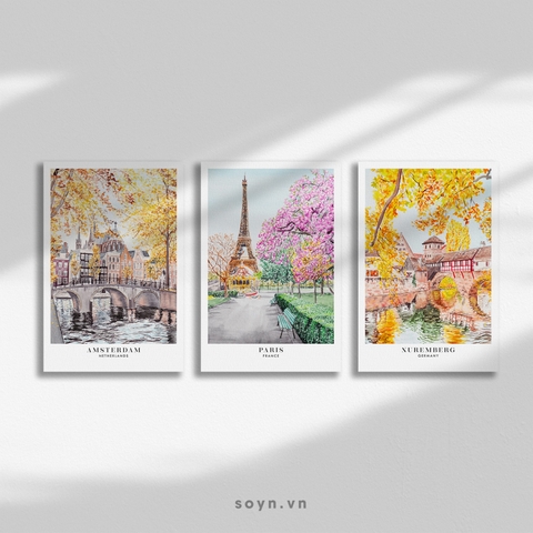 Bộ tranh treo tường phong cảnh Châu Âu màu nước, Landscape, Soyn SE600