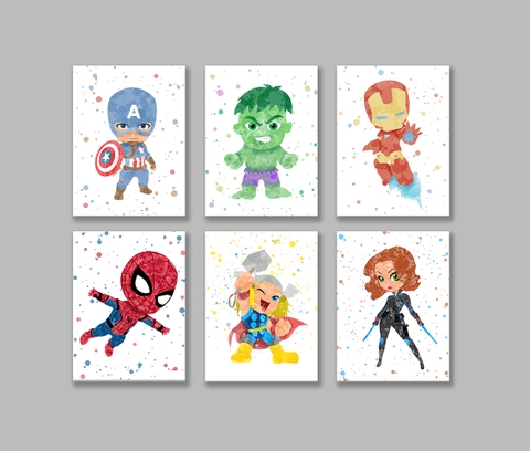 Bộ tranh Avengers watercolor