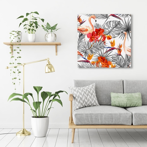 Tranh Tropical, botanical, flamingo pattern