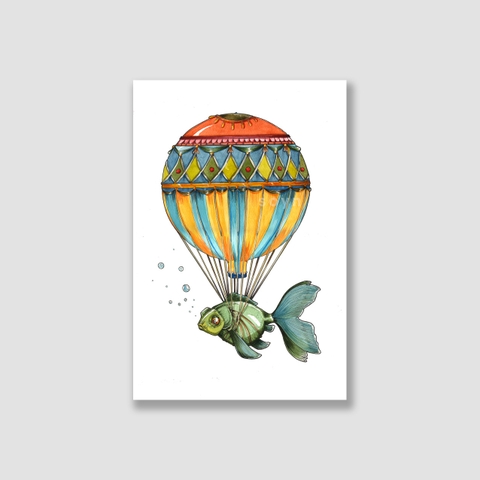 Tranh Balloon with fish, watercolor SN0092