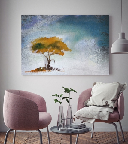 Tranh Lonely tree painting, yellow