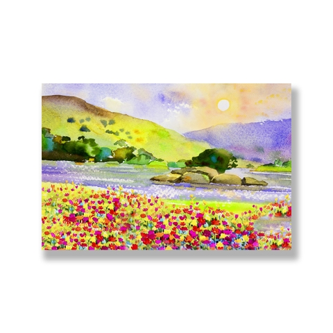 Tranh Landscape, flower field painting, watercolor SNS308