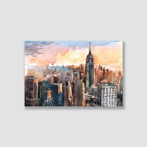 Tranh Landscape, City, Manhattan, New York, Watercolor SNS310