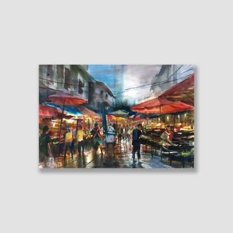 Tranh Market, Street, Watercolor SNS313