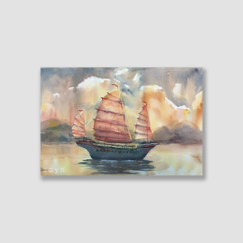 Tranh Sailing boat and sea, Watercolor SNS314