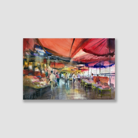 Tranh Market, Street, Watercolor SNS315