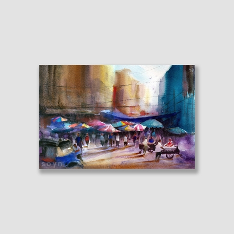 Tranh Market, Street, Watercolor SNS316