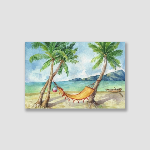 Tranh Summer, Sea, Coconut, Watercolor SNS320