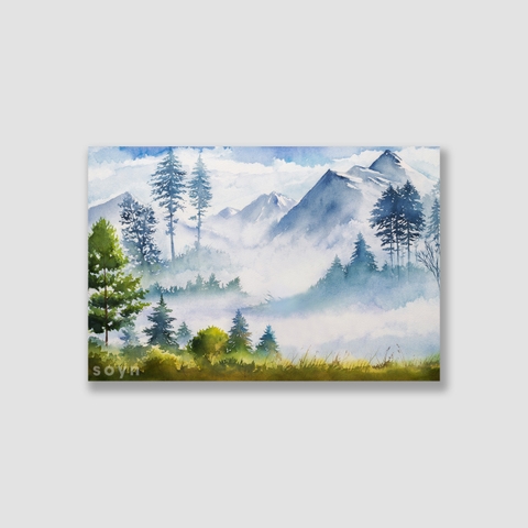 Tranh Forest, Landscape, Mountain, Watercolor SNS321