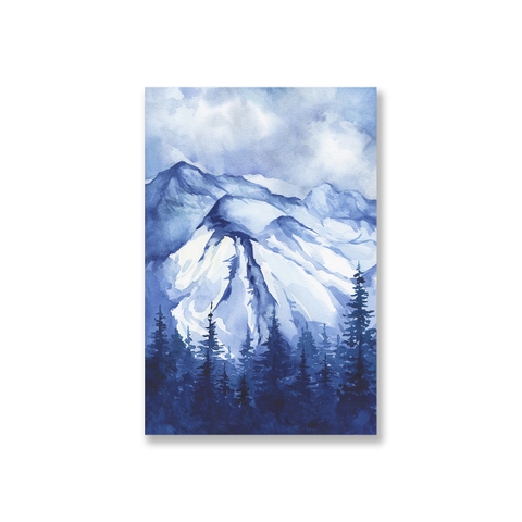 Tranh Winter mountain, blue watercolor