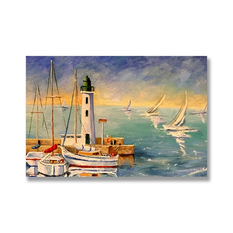 Tranh Canvas Ocean, Boat, Lighthouse SNS329