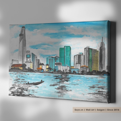 Tranh Phong cảnh sông Sài Gòn, Hồ Chí Minh, Bitexco, ứng dụng từ tranh vẽ tay gốc độc quyền Soyn SNS3578