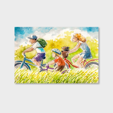 Tranh Family bicycle watercolor