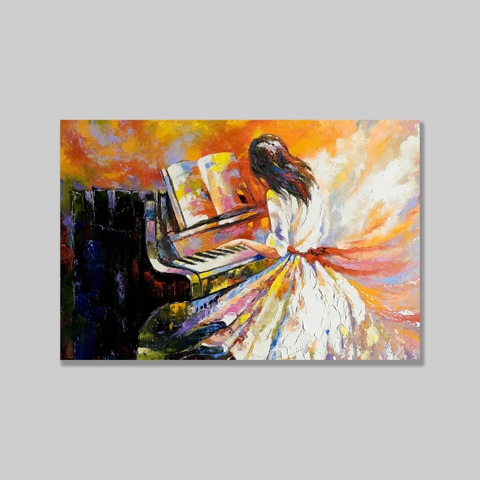Tranh Girl playing piano painting
