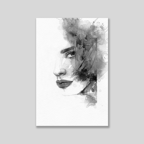 Tranh Lady portrait BW watercolor