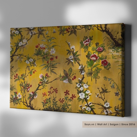 Tranh treo tường Cotton Canvas căng khung gỗ thông tràn cạnh Flower S0431