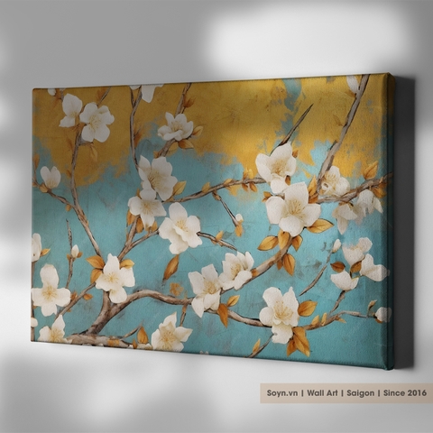 Tranh treo tường Cotton Canvas căng khung gỗ thông tràn cạnh Flower S0437