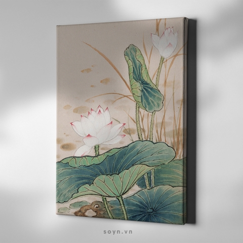 Tranh treo tường Cotton Canvas căng khung gỗ thông tràn cạnh Flower, Hoa sen, Lotus S0451
