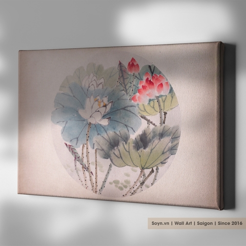 Tranh treo tường Cotton Canvas căng khung gỗ thông tràn cạnh Flower, Hoa sen, Lotus S0453