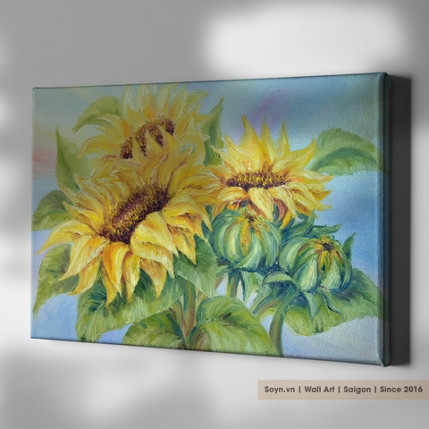 Tranh treo tường Cotton Canvas căng khung gỗ thông tràn cạnh Flower, Hoa hướng dương, Sunflower S0459