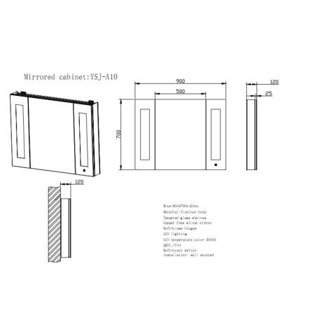 Tủ gương đèn LED phòng tắm ATMOR model: YSJ-A10